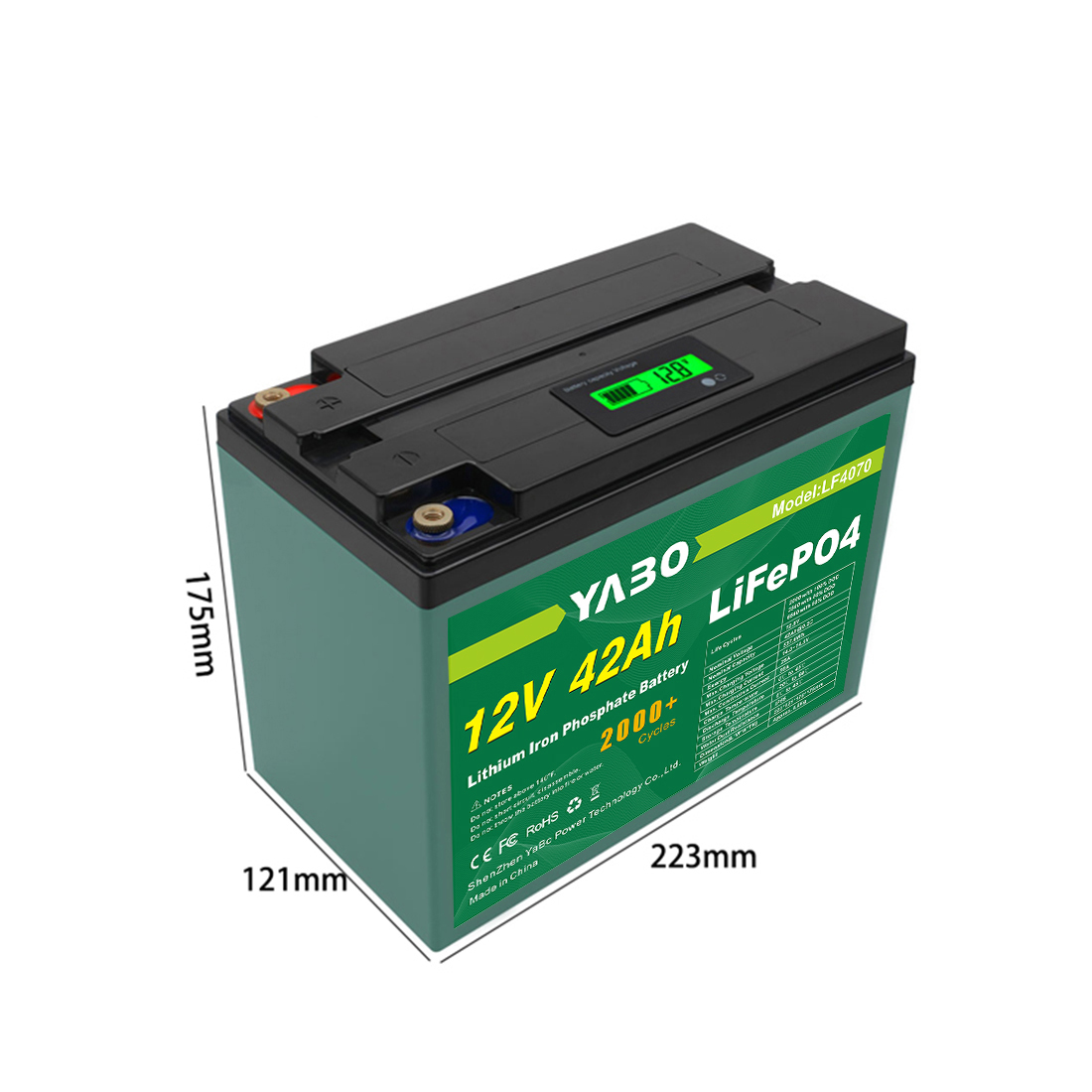 YABO 12V 42Ah LFP Batterie au phosphate de fer cylindrique Lithium